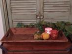 Brocante landelijke oude houten dienblad / trog, Ophalen of Verzenden, Zo goed als nieuw, Rechthoekig, Hout