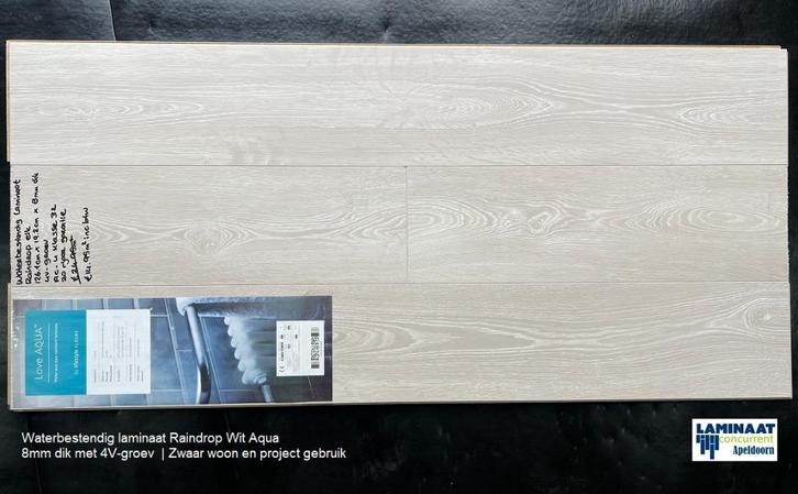 Waterbestendig Laminaat Raindrop Vries Eik Wit 8mm dik 4V, Huis en Inrichting, Stoffering | Vloerbedekking, Nieuw, Laminaat, Wit