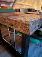 Massieve Eettafel 220x80cm met Stalen Poten, Ophalen, Gebruikt, 200 cm of meer, 50 tot 100 cm
