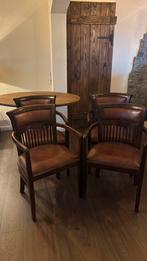 Set van 4 klassieke houten stoelen – leer en hout, Ophalen, Gebruikt, Bruin, Leer