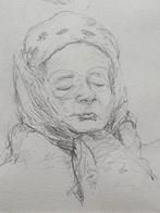 Potlood tekening slapende vrouw Vera Jongejan gesigneerd, Antiek en Kunst, Ophalen