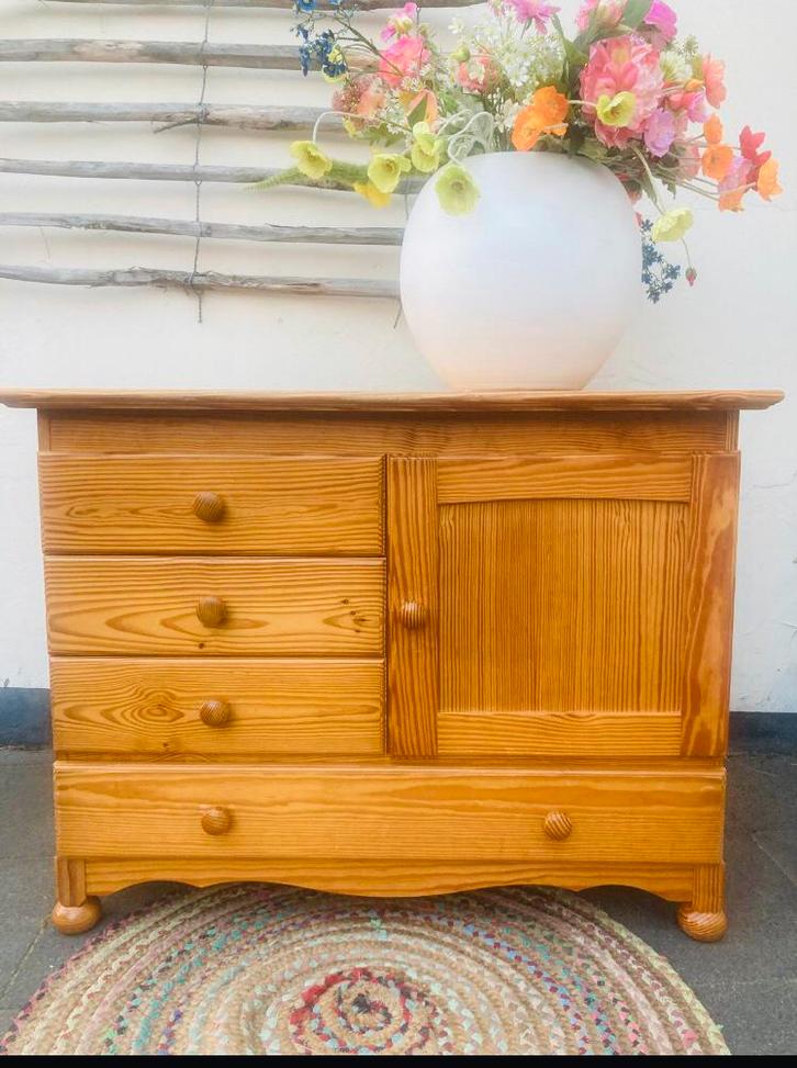 Grenen Ladekast/Commode met Deur, Huis en Inrichting, Kasten | Ladekasten, Gebruikt, 100 tot 150 cm, 50 tot 75 cm, Grenenhout