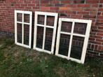 3 hardhouten ramen voor in een tuinhuisje garage of tuinkas, Ophalen, Gebruikt, Minder dan 80 cm, Gevelraam of Ruit