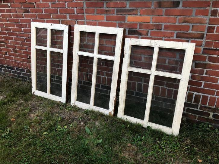 3 hardhouten ramen voor in een tuinhuisje garage of tuinkas, Doe-het-zelf en Verbouw, Glas en Ramen, Gebruikt, Gevelraam of Ruit