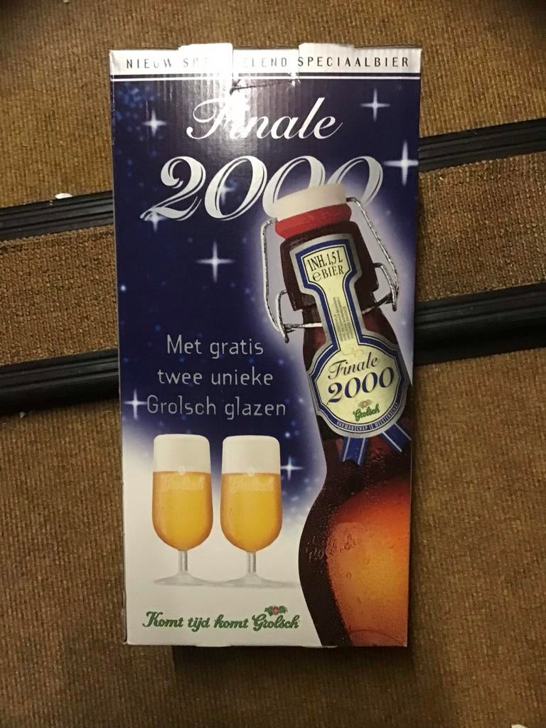 Grolsch Millennium Fles met Glazen, Verzamelen, Biermerken, Zo goed als nieuw, Overige typen, Grolsch, Ophalen of Verzenden