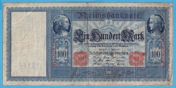 (KC47) Duitsland 100 Mark 1910, Postzegels en Munten, Bankbiljetten | Europa | Niet-Eurobiljetten, Los biljet, Duitsland, Verzenden