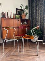 Plexiglas chrome stoeltjes, Huis en Inrichting, Stoelen, Metaal, Drie, Vintage, Zo goed als nieuw