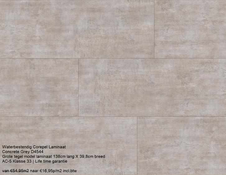Corepel Waterbestendig Tegel Laminaat Concrete Grey D4544, Huis en Inrichting, Stoffering | Vloerbedekking, Nieuw, Laminaat, Grijs