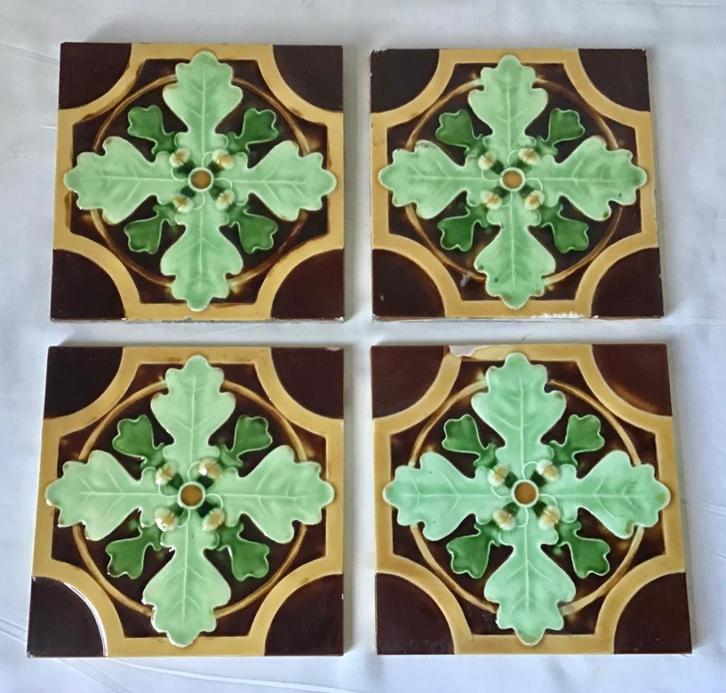 4 Jugendstil tegels - Manufacture Ceramique d’Hemiksem, Antiek en Kunst, Antiek | Wandborden en Tegels, Verzenden