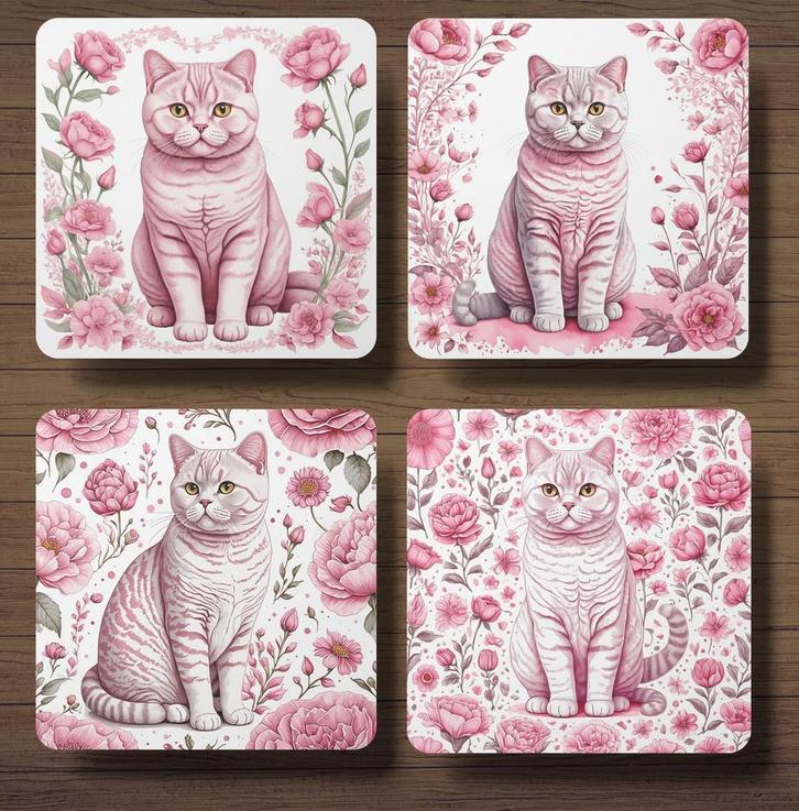 Brits Korthaar Delfts Roze onderzetters met houder, Huis en Inrichting, Woonaccessoires | Onderzetters, Nieuw, Glas of Kopje, Ophalen of Verzenden
