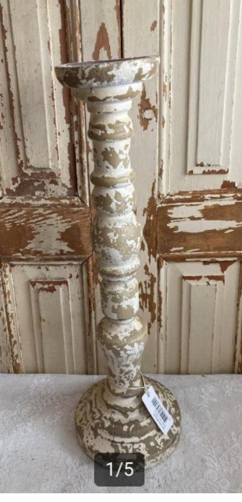 Brocante kandelaar / Hout / Nieuw / Clayre & Eef, Huis en Inrichting, Woonaccessoires | Kandelaars en Kaarsen, Nieuw, Kandelaar