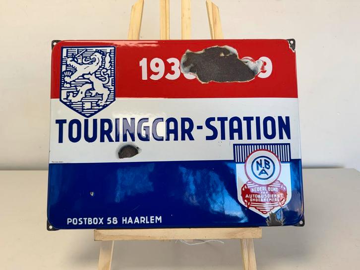 Emaille Reclamebord Touringcar-Station 1930s, Antiek en Kunst, Antiek | Emaille, Ophalen of Verzenden