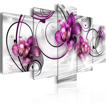 215 Modern Grijs Paars Orchidee 5 Luik Canvas Schilderij XXL beschikbaar voor biedingen