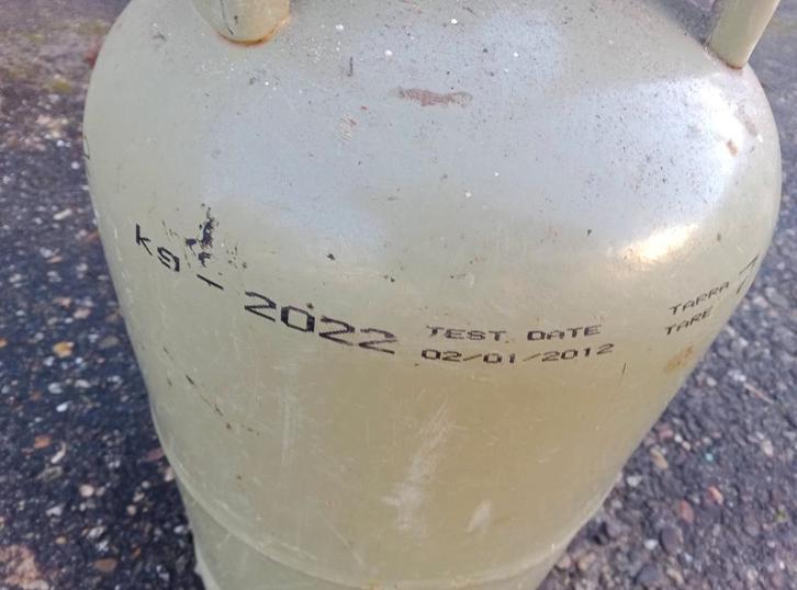 verlopen grijze stalen gasfles, Caravans en Kamperen, Kampeeraccessoires, Gebruikt, Ophalen