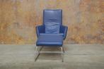 ZGANieuw! blauwe leren Label Don fauteuil + evt hocker!, Huis en Inrichting, Fauteuils, Ophalen, 75 tot 100 cm, Metaal, Kreas