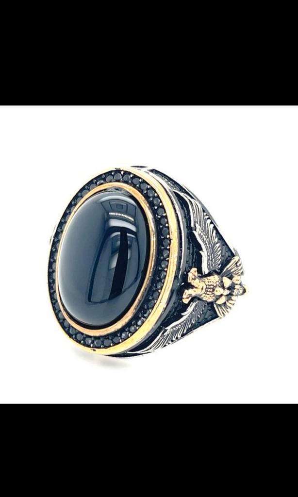 Zilveren Herenring met Chalcedoon - US 10.2, Sieraden, Tassen en Uiterlijk, Ringen, Zo goed als nieuw, Heer, 20 of groter, Zilver