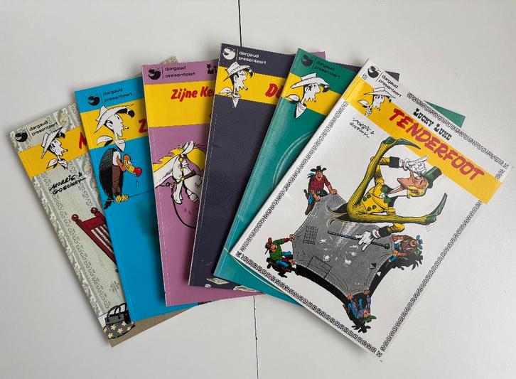 6 stuks Lucky Luke strips, Boeken, Stripboeken, Gelezen, Meerdere stripboeken, Ophalen of Verzenden