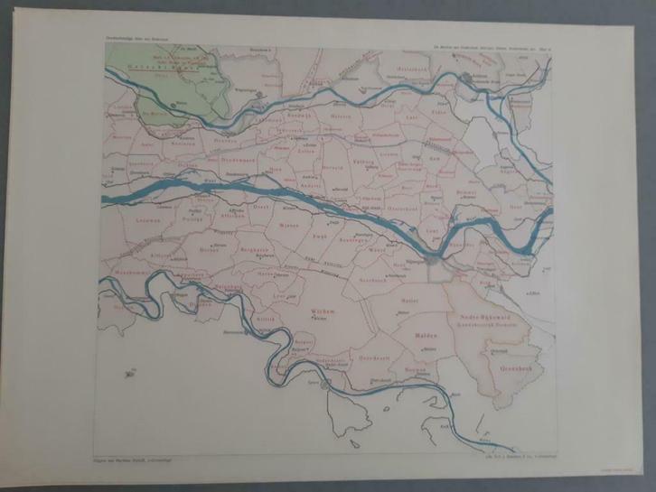 B033 / Plattegrond Gelderland + stukje Utrecht litho 1920, Antiek en Kunst, Kunst | Litho's en Zeefdrukken, Ophalen of Verzenden