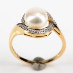 14 karaat gouden ring met parel en diamantjes, Sieraden, Tassen en Uiterlijk, Ringen, Ophalen of Verzenden, Zo goed als nieuw