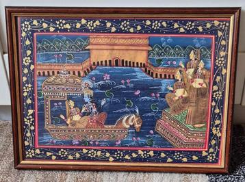 Indiase miniatuur schilderij Rajasthan Gems Radha Krishna.   beschikbaar voor biedingen