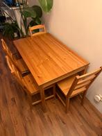 Wooden table and 4 chairs, Huis en Inrichting, Complete eetkamers, Ophalen, Gebruikt, 4 tot 6 stoelen