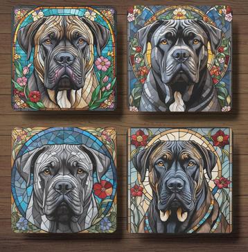 Cane Corso Glas in lood onderzetters met houder beschikbaar voor biedingen