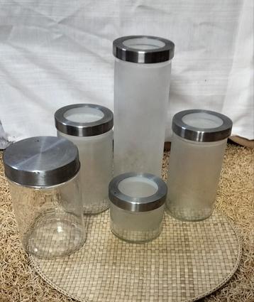 Glazen Voorraadpotten met RVS Deksel-5-Delige Set beschikbaar voor biedingen