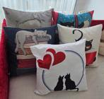5x Kussens met kattenmotief, Huis en Inrichting, Woonaccessoires | Kussens, Ophalen, Zo goed als nieuw, Vierkant