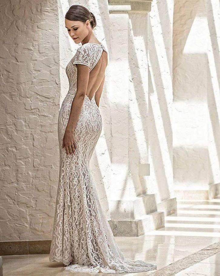 Bohemian kanten trouwjurk met open lage rug maat 38, Kleding | Dames, Trouwkleding en Trouwaccessoires, Zo goed als nieuw, Trouwjurk