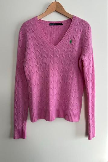 Ralph Lauren Wollen Kabel Trui - Roze- Maat L (40/42) beschikbaar voor biedingen