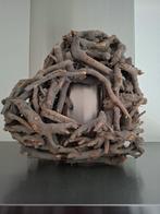 Decoratief Houten Hart, Huis en Inrichting, Woonaccessoires | Kandelaars en Kaarsen, Ophalen, Grijs, Zo goed als nieuw, Kandelaar