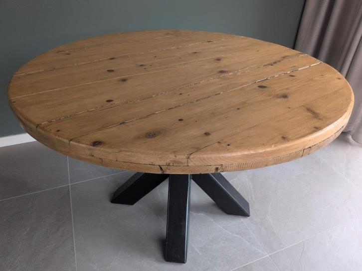 Ronde Vuurhouten Eettafel - Industrieel Design, Huis en Inrichting, Tafels | Eettafels, Gebruikt, 100 tot 150 cm, 100 tot 150 cm