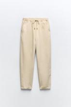 Dames Zara elastische broek tailleband pantalon beige XS S, Kleding | Dames, Broeken en Pantalons, Ophalen of Verzenden, Zo goed als nieuw