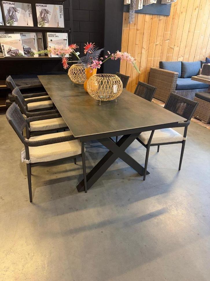 Showroom Sintra tuintafel 240x100 - Tineo dining stoel, Tuin en Terras, Tuinsets en Loungesets, Gebruikt, Tuinset, Aluminium, 6 zitplaatsen
