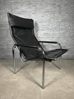Vintage Strässle Easy Chair, zwart leer, Hans Eichenberger, Huis en Inrichting, Fauteuils, Vintage retro design, Gebruikt, Metaal