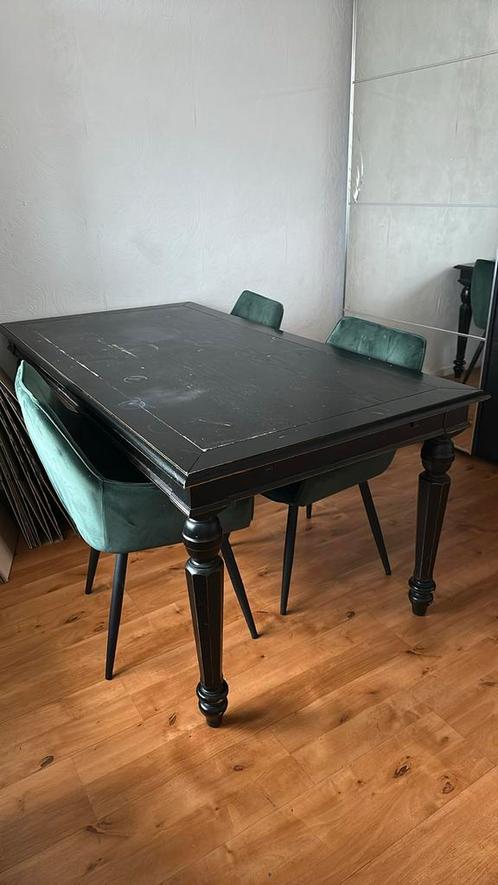 Zwarte eettafel met klassieke poten – uitschuifbaar, Huis en Inrichting, Tafels | Eettafels, Gebruikt, 50 tot 100 cm, 150 tot 200 cm