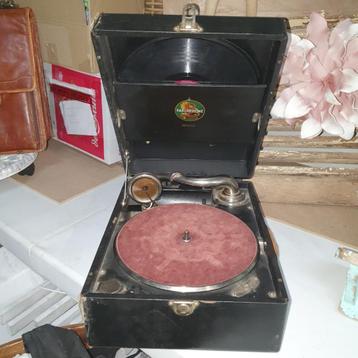 Antiek brocante vintage koffer slinger grammofoon/parlophone beschikbaar voor biedingen