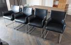 4 zwart lederen eetkamerstoelen, Huis en Inrichting, Ophalen, Gebruikt, Zwart, Leer
