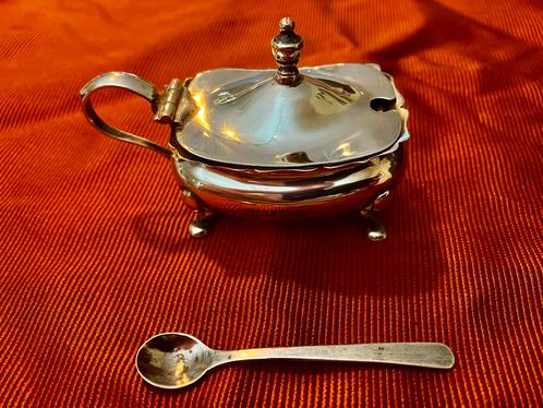 Antiek Zilveren Mosterdportje met Lepeltje Vroege 20ste eeuw, Antiek en Kunst, Antiek | Goud en Zilver, Zilver, Ophalen of Verzenden