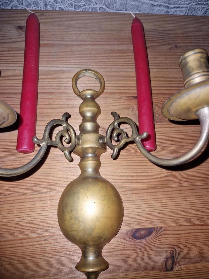 Koperen/messing wand kandelaar mooi bewerkt met kaarsen, Antiek en Kunst, Antiek | Koper en Brons, Koper, Ophalen of Verzenden