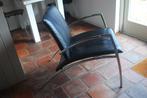 2 fauteuils: zwart leer, chroom buisframe, Huis en Inrichting, Stoelen, Ophalen, Gebruikt, Twee, Zwart