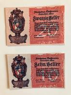 Bankbiljetten Liechtenstein 20 en 10 Heller 1920 UNC, Postzegels en Munten, Bankbiljetten | Europa | Niet-Eurobiljetten, Ophalen of Verzenden