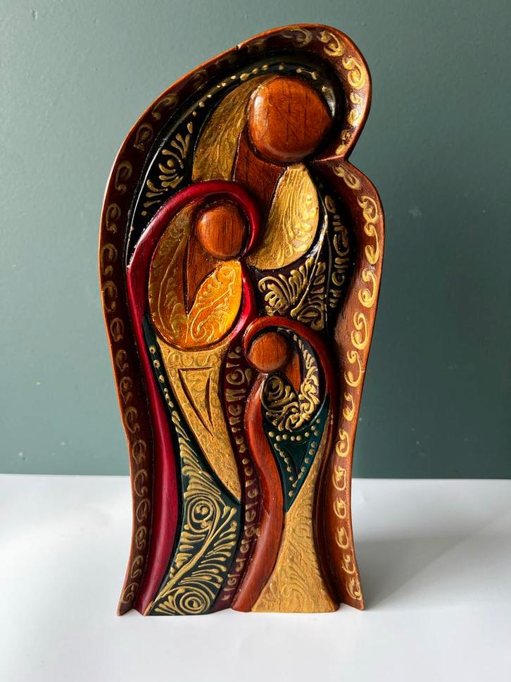 Houten Heilige Familie met Gouddecoratie, Antiek en Kunst, Kunst | Beelden en Houtsnijwerken, Ophalen of Verzenden