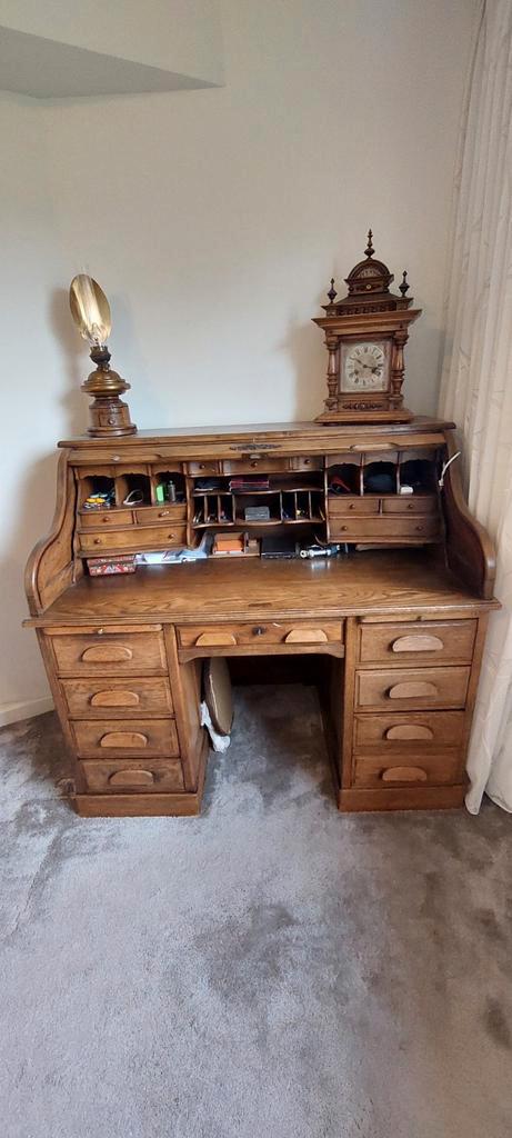Antiek Eiken Bureau met Klok & Bureaustoel, Antiek en Kunst, Antiek | Kantoor en Zakelijk, Ophalen