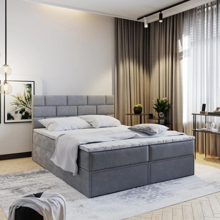 OP=OP Opberg Boxspring Brick met Lade 140 x 200 Antraciet, Huis en Inrichting, Slaapkamer | Boxsprings, Nieuw, 140 cm, 200 cm