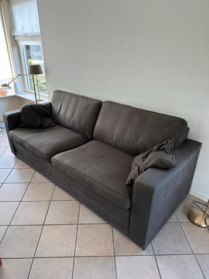 Driepersoonsbank stof kleur bruin afm. BxDxH 230x90x80 cm, Huis en Inrichting, Banken | Bankstellen, Gebruikt, Rechte bank, Driepersoons