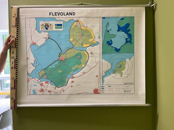 Schoolplaat Flevoland op zijl, Antiek en Kunst, Antiek | Schoolplaten, Aardrijkskunde, Ophalen of Verzenden