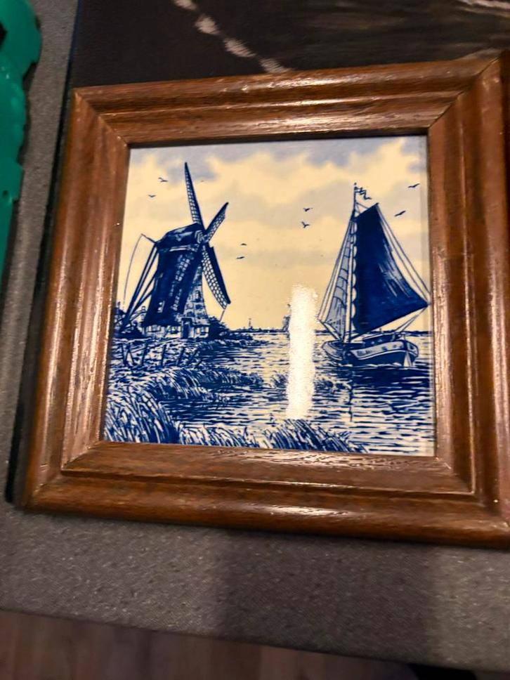 Delfts Blauw Tegeltje in Houten Lijst, Antiek en Kunst, Antiek | Wandborden en Tegels, Ophalen of Verzenden