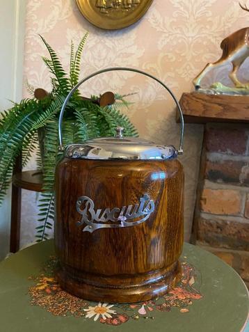 Vintage Oak biscuits barrel koekjes trommel bus  beschikbaar voor biedingen