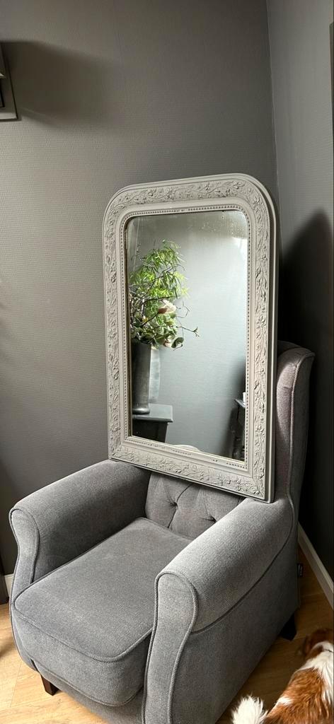 Antieke Franse toogspiegel donkergrijs schouwspiegel, Huis en Inrichting, Woonaccessoires | Spiegels, Zo goed als nieuw, 50 tot 75 cm